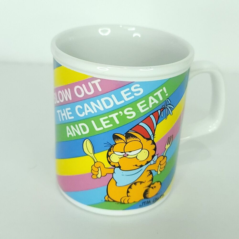 Vintage Enesco Garfield Birthday Coffee Mug Blow Out the Candles Let's Eat 1978